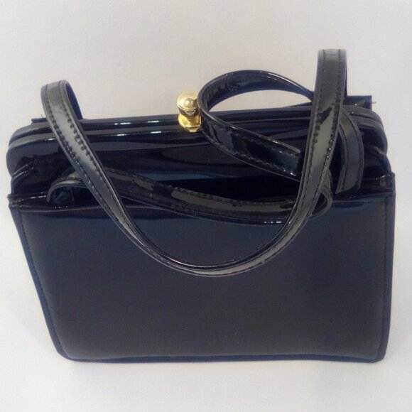 Black Patent Handbag Made in Kowloon Hong Kong by Nancy Handbag Factory - Picture 1 of 6